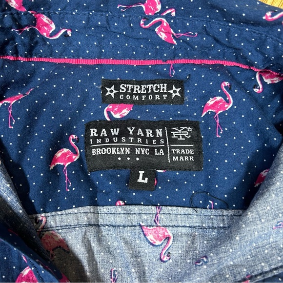 Flamingo All over Print Button Down Short Sleeve Stretch Raw Yarn Flaw Men/jr. L - Picture 4 of 6